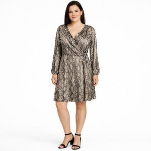 Ava & Viv Snake Print‎ Wrap Dress 2X Plus Size Long Sleeve NWT